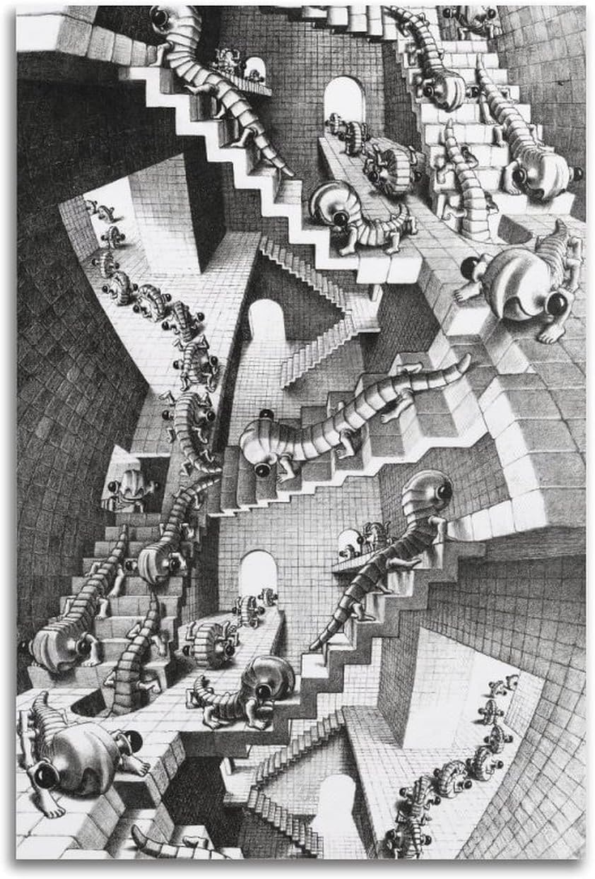 ZZYGGN GMGSW House of Stairs by M. C. ESCHER Canvas Poster Illustrations Wall Art Painting M. C. ESCHER Prints for Home Bedroom Picture Decor 40x50cm Frameless