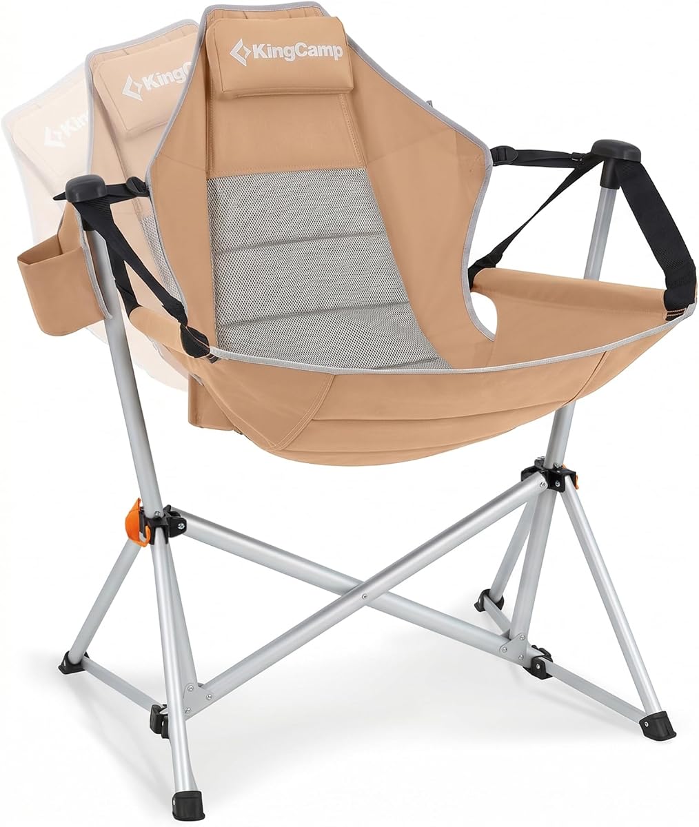 KingCamp Hammock Camping Chair, Swinging Portable Camp Chairs for Adults, 400lbs Heavy Duty Oversized Folding Rocking Chair with Adjustable Recline, Aluminum Alloy Frame for Outdoor Patio Beach Sport