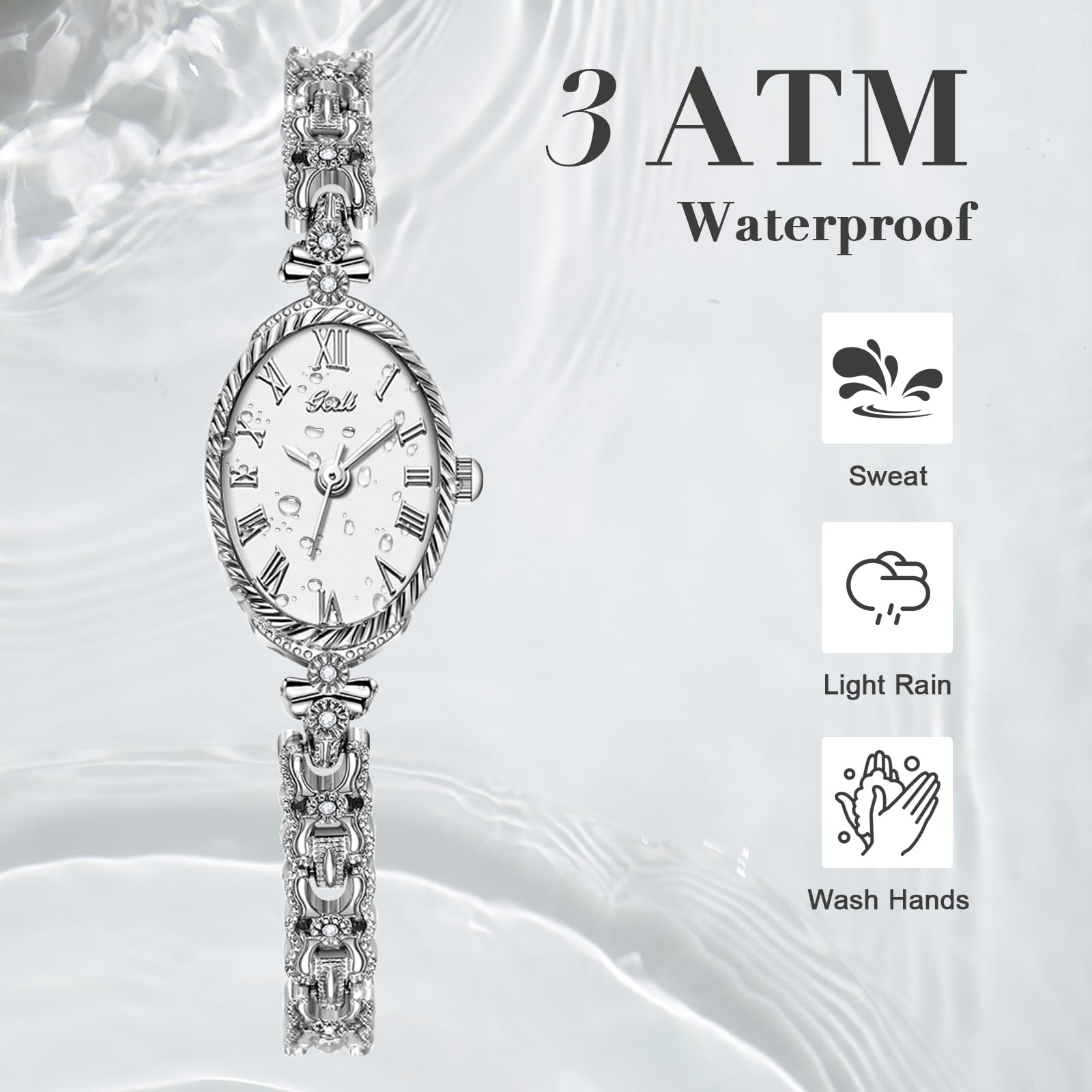 eYotto Zierliche Uhren für Damen, zierliche, ovale Armbanduhr mit schmalen Diamanten, leicht ablesbar, kleine analoge Quarzuhr, wasserabweisend, verstellbares Armband, Armbanduhr für Mutter und Frau