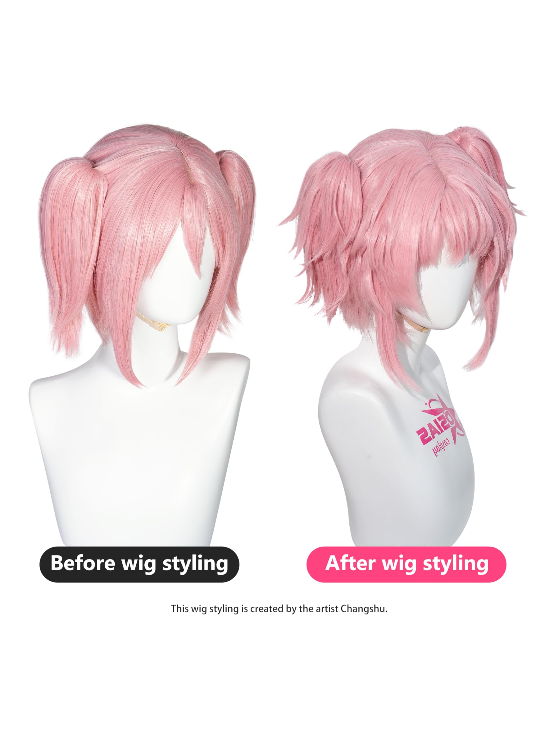 OSIAS Madoka Magica Wig Pink Short Synthetic Heat Resistant Hair - Image 4