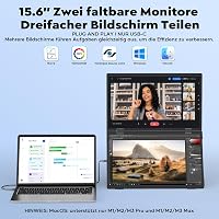 HONGO Hármas Hordozható Monitor 15.6" FHD IPS 360° Összehajtható Kijelző Dupla Hangszóróval - Laptop/PC/Mac/PS4/PS5 Kompatibilis Bővítőképer 2