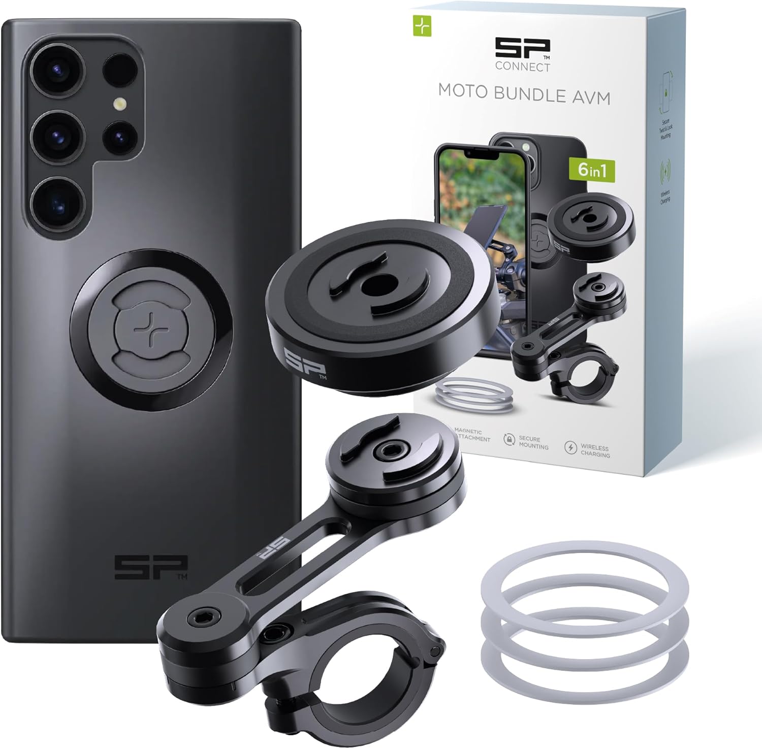 SP CONNECT Moto Bundle II with Anti Vibrations Module| SPC+ | Compatible with for Samsung S23 Ultra| Motorcycle Phone Mount |Phone Mount for Motorcycle Handlebars | Cell Phone Holder