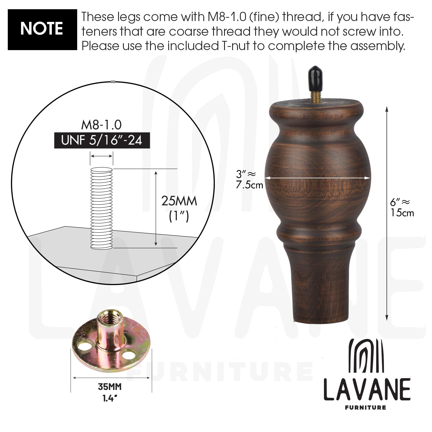La Vane 6 inch Wooden Furniture Legs - Image 4