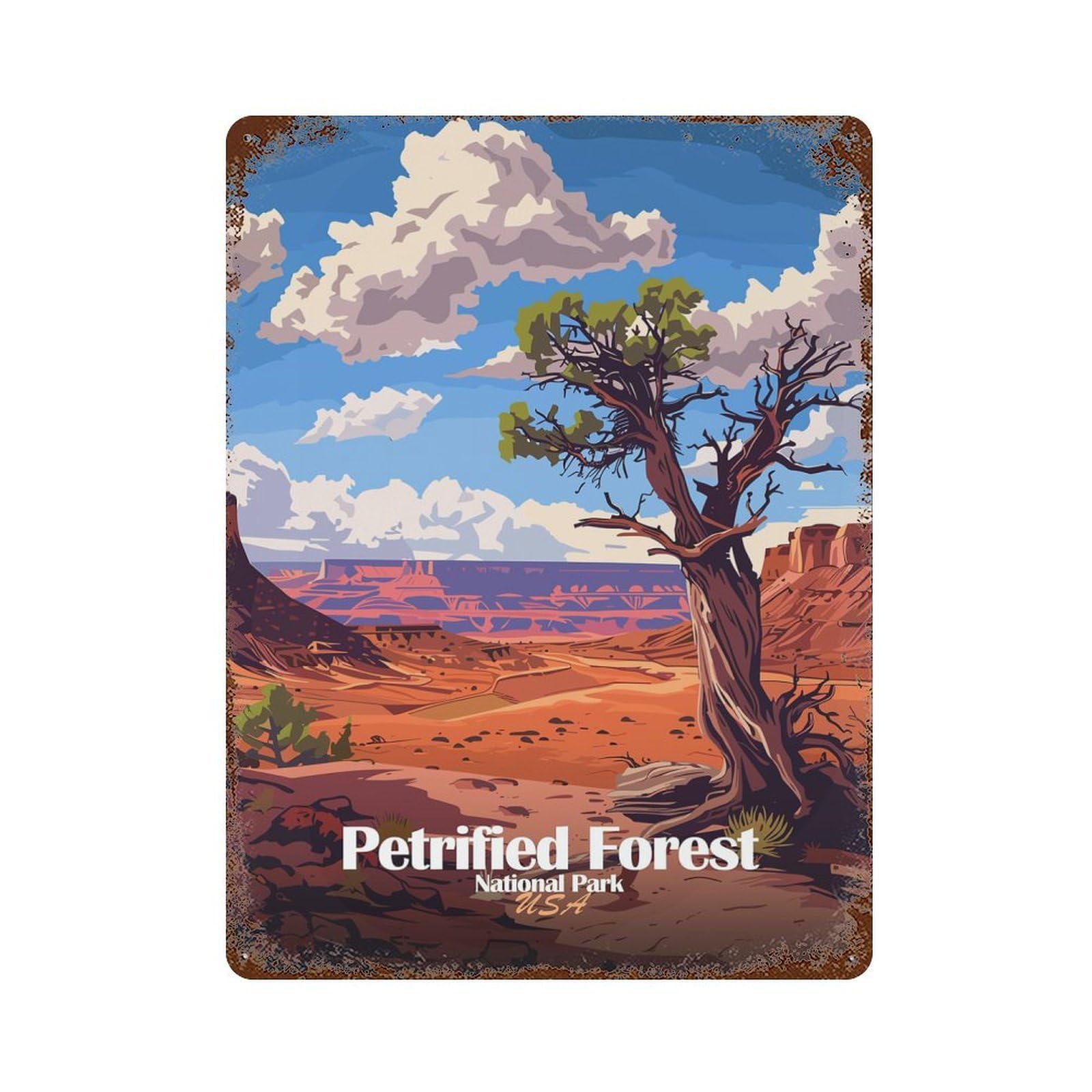 Petrified Forest National Park Illustration Rustic Tin Plaque 15.7"x11.8", Ideal for Cafe, Home Bar And Lounge Decor