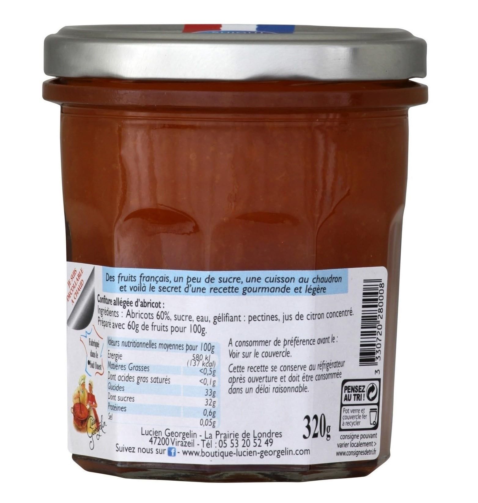 Lucien Georgelin Mermelada Gourmande y ligero, albaricoque, 320 g