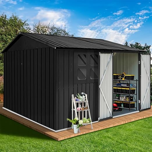 6x8 FT Metal Garden Outdoor Storage Shed with Window