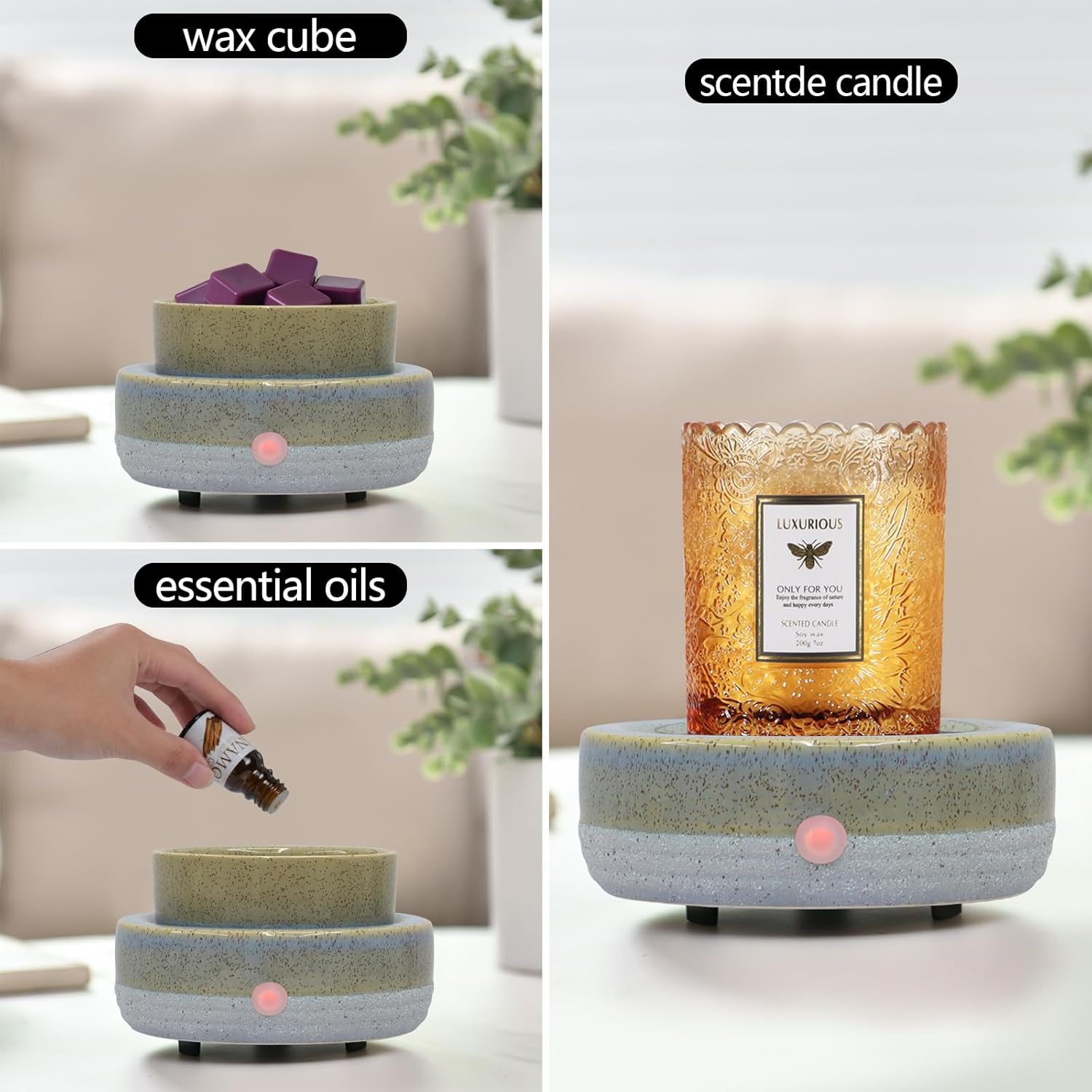 Wax Melt Warmer, Ceramic Candle Melter Melting Wax 3-in-1 Oil Burner Electric Fits Yankee Large Jar, Scented Candle Holder for Home Decor Gifts for Mom Grandma Women Girls