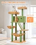 Taoqimiao Large Cat Tree, 58 Inch Cat Tower for Indoor Cats, Multi-Level Large Cat Condo with 8 Scratching Posts, Scratch Board for Cats, Cozy Hammock, 2 Pompoms, MSC026, Cactus