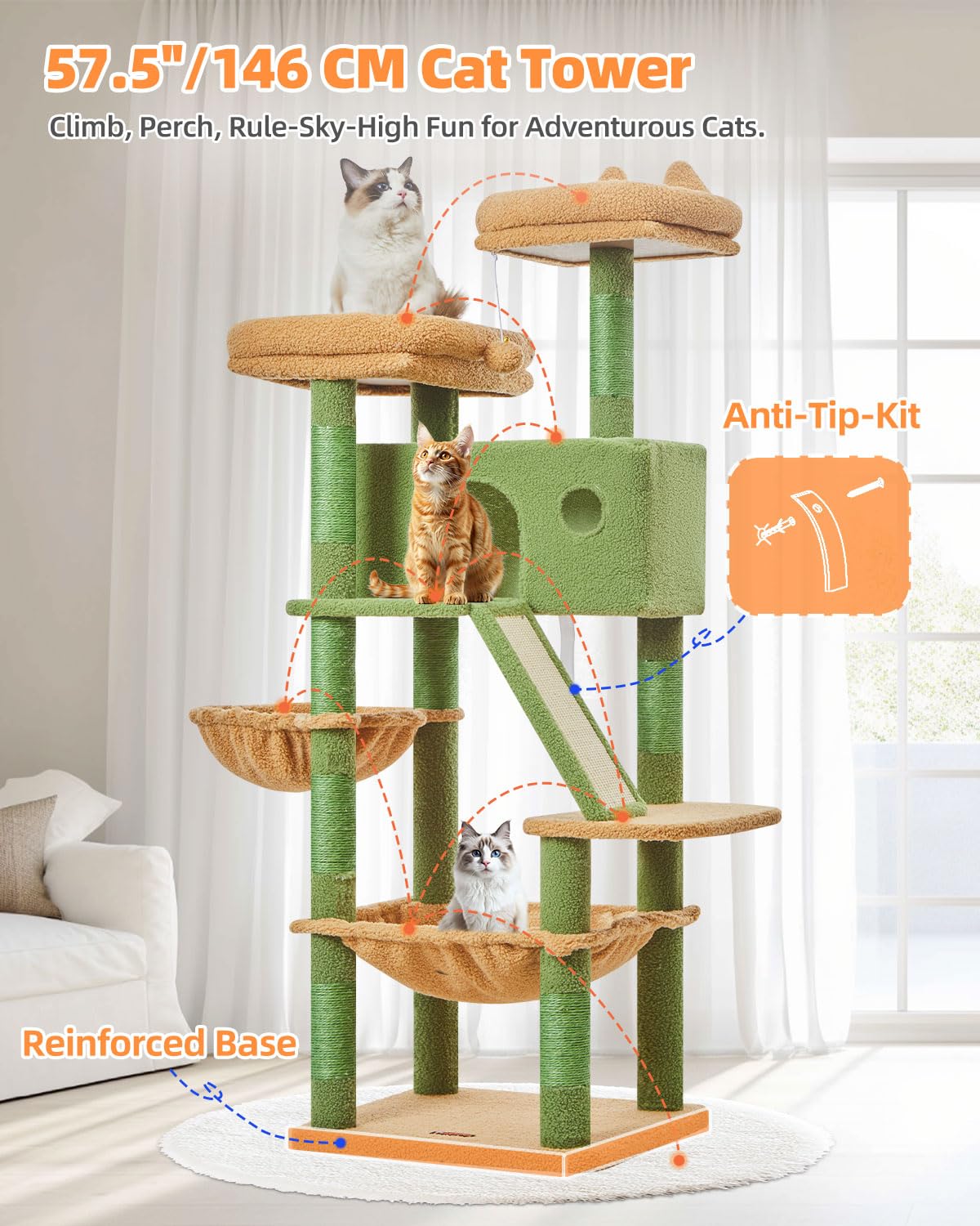 Amazon.com : Taoqimiao Cactus Cat Tree, 57.5-Inch Cat Tower