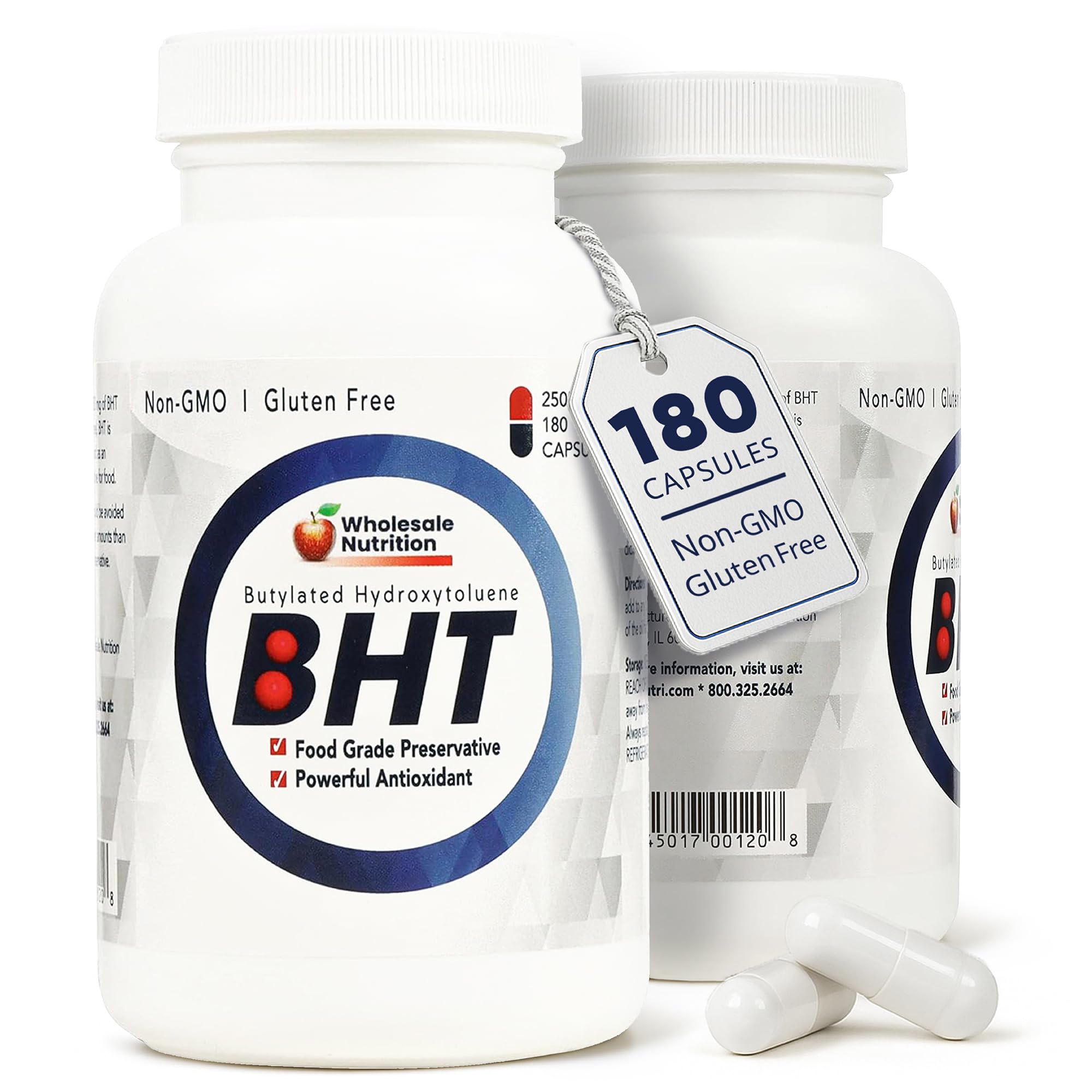 Wholesale Nutrition BHT Supplement Capsules - 250mg Potent Antioxidant - Non-GMO, Gluten-Free - Enhance Oil/Fat Preservation - Pure Butylated Hydroxytoluene for Foods/Oils - 180 Capsules