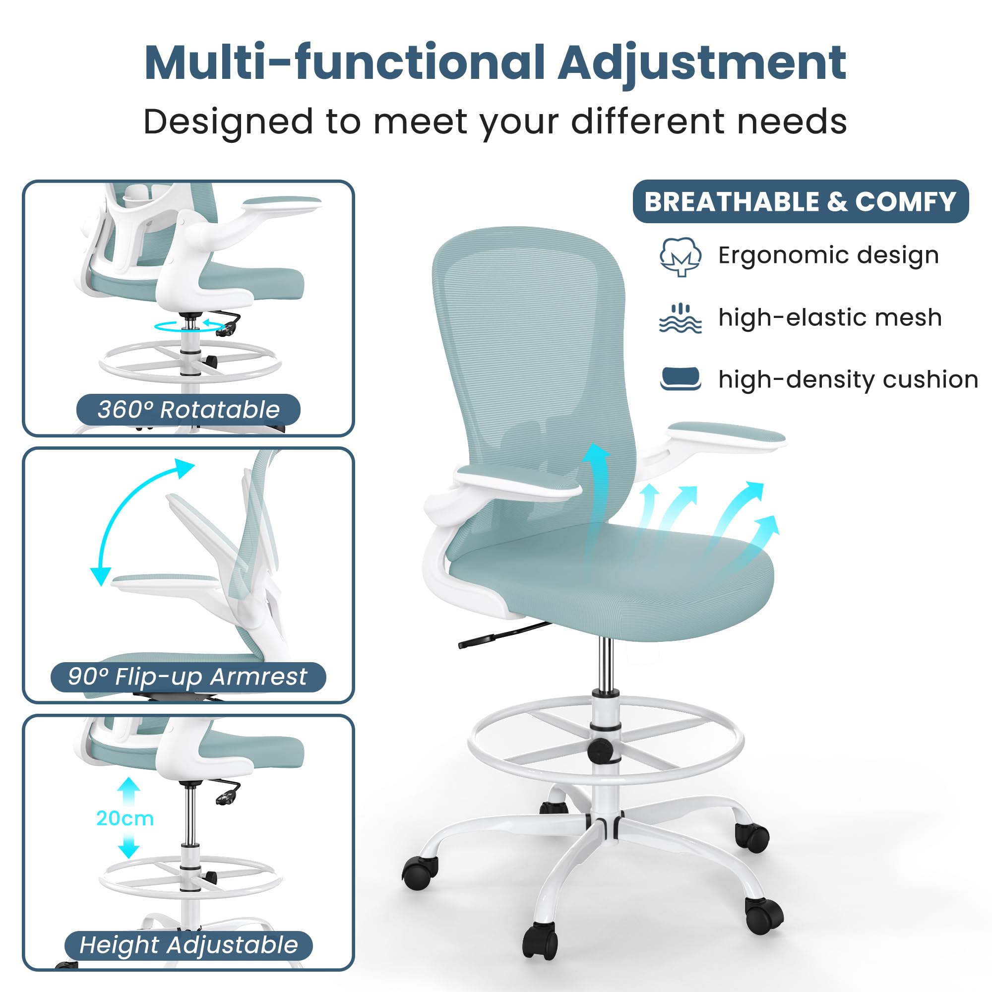 Flexispot Chairs FLEXISPOT Ergonomic Drafting Chair Adjustable