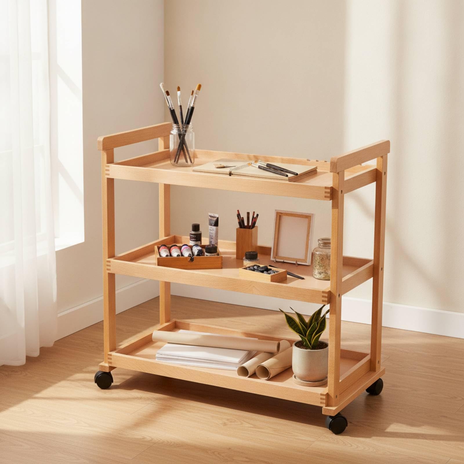 Carrello da Disegno Multilivello Carrello Portaoggetti con Ruote Multiuso Mobile per Pittori, Studio D'arte, Laboratorio, Carrello A Tre Strati Allargato E Ispessito