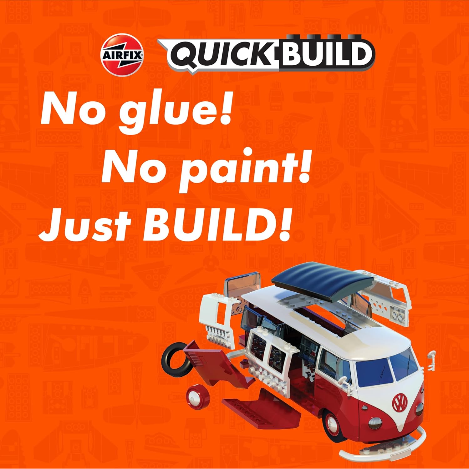 Airfix Quickbuild Volkswagen Camper Van Red Brick Building Plastic Model Kit J6017, Multicolour