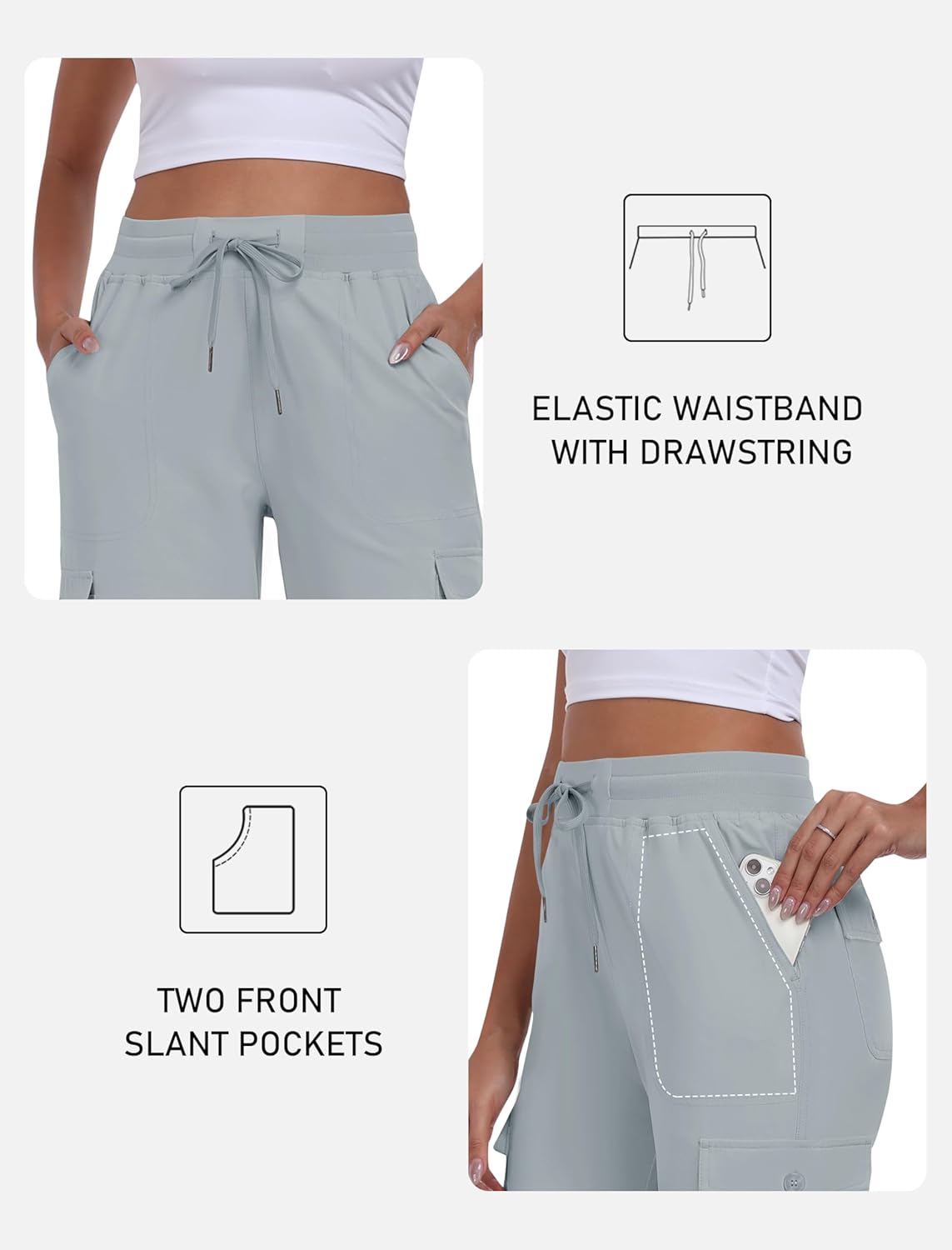 MoFiz Women's Cargo Capris Pants with Pockets Lightweight Quick Dry Travel Hiking Summer Pants for Women - Image 4