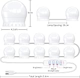 daphomeu USB Luci per Specchio da Trucco, 10 Lampadine Dimmerabili, Luci da Specchio Hollywood con 3 Modalità Colore, Make Up Luce a LED per Trucco Cosmetico Bagno - 2