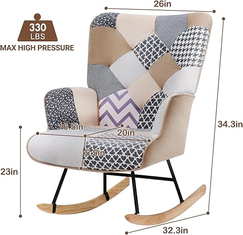 Miniatura 2 de Juego de 2 mecedoras para habitación del bebé, estilo bohemio, silla moderna para dormitorio, sala de estar, sillón tapizado copetudo con tela de