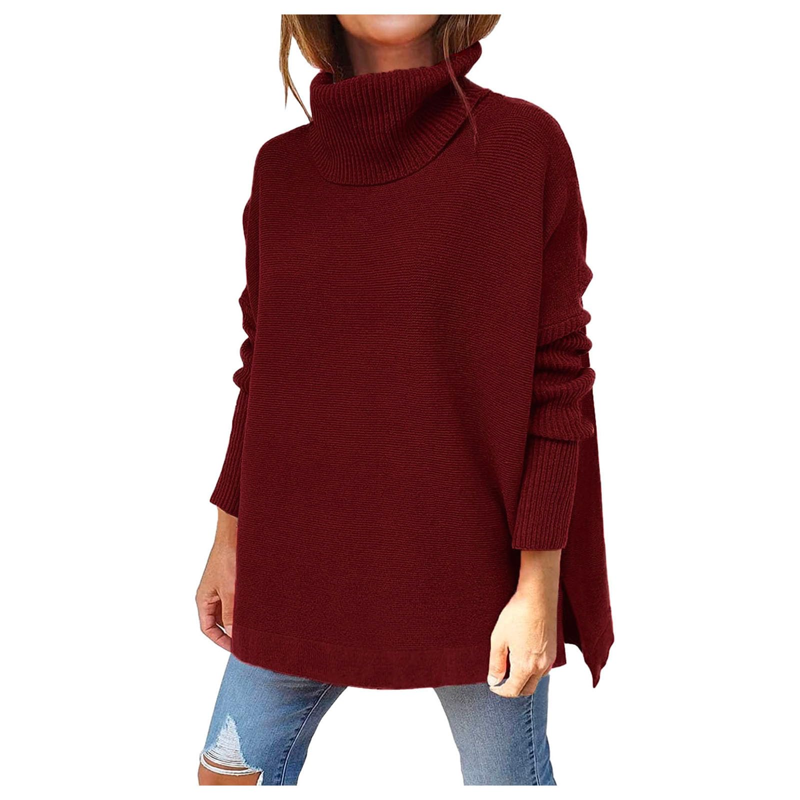 Anthropoligie Dupes Turtleneck Sweater Women Oversized Fall Long Batwing Sleeve Spilt Hem Tunic Pullover Knit Tops