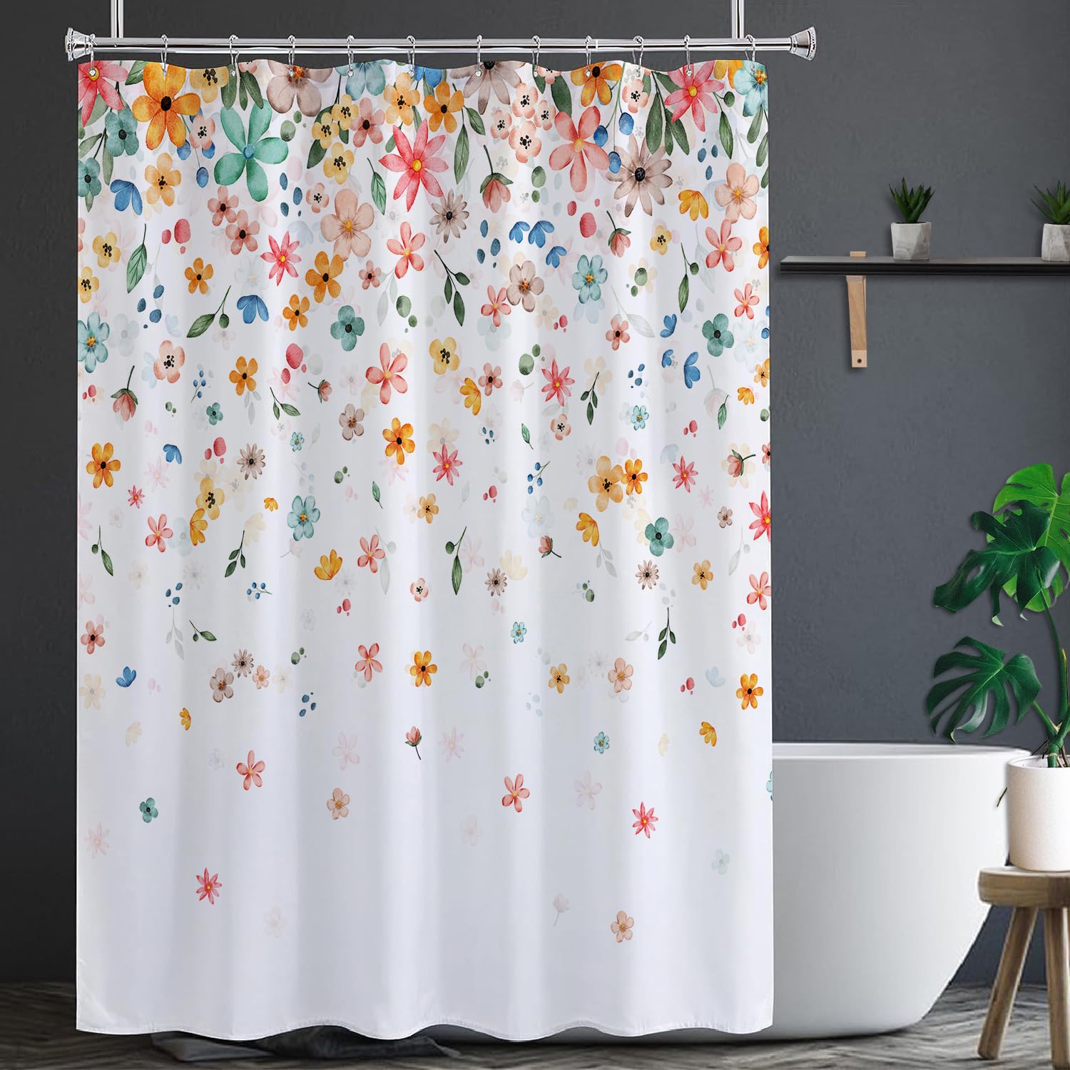 ZORKET Blumen-Duschvorhang Wasserdicht – Buntes Frühlingsdesign 183x183 Cm Mit 12 Haken