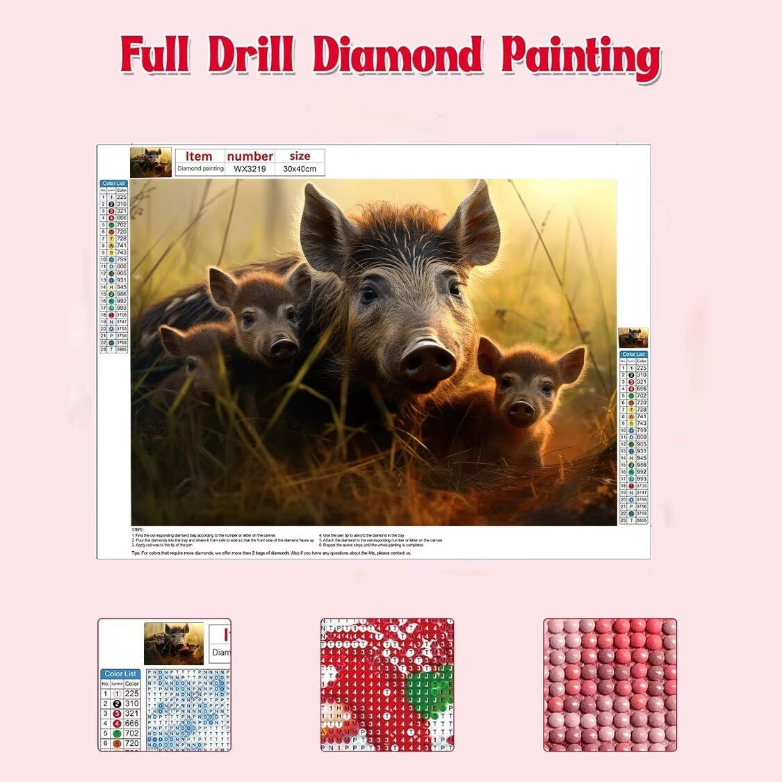 DIY Malarstwo diamentowe 5D, sztuka diamentowa, zestawy dzików dla dorosłych, sztuka ze strasu, płótno, haft, artykuły rzemieślnicze, dla dzieci i dorosłych, idealna dekoracja ścienna do domu,