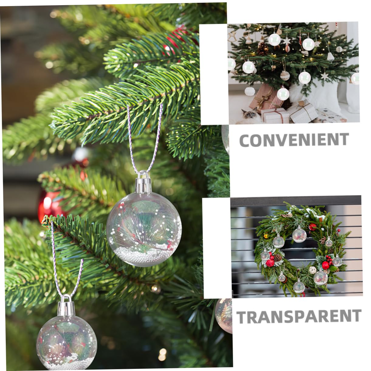 40piezas Bolas Navideñas Transparentes Rellenable Adornos para Árbol de Navidad Bolas de Plástico Colgante Decoración Iridiscente para Fiesta de Navidad