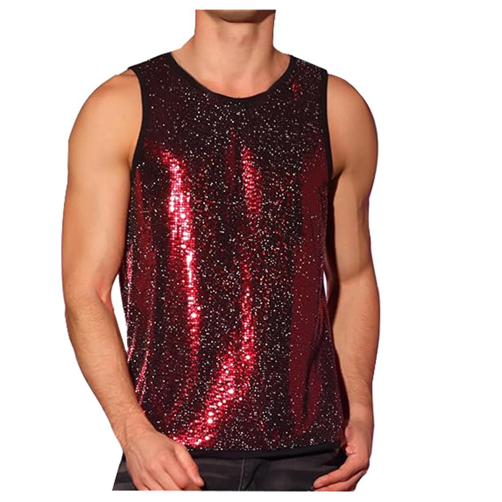 Beokeuioe Camisetas brillantes para hombre, con lentejuelas, camiseta sin mangas, disfraz de discoteca, estilo urbano, camiseta sin mangas, ropa de club, discoteca, fiesta, ropa de escenario, camisas de axilas
