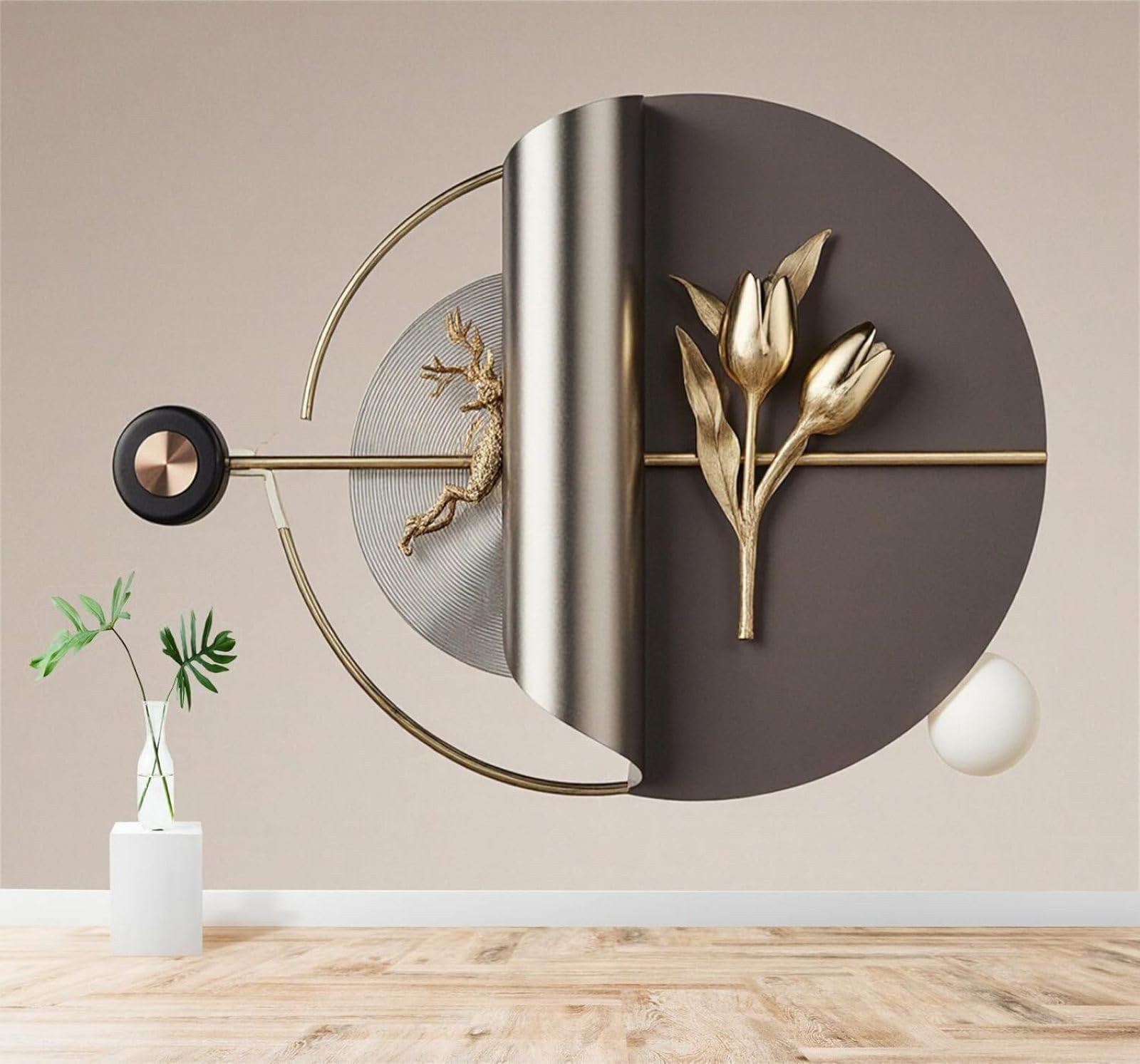 XLMING Abstract Geometric Metal Art Golden Flowers Art 3D Wallpaper Silky Texture Home Study Office Grey Dining Room Sofa Bedroom Living Room TV Backdrop-350cm×256cm