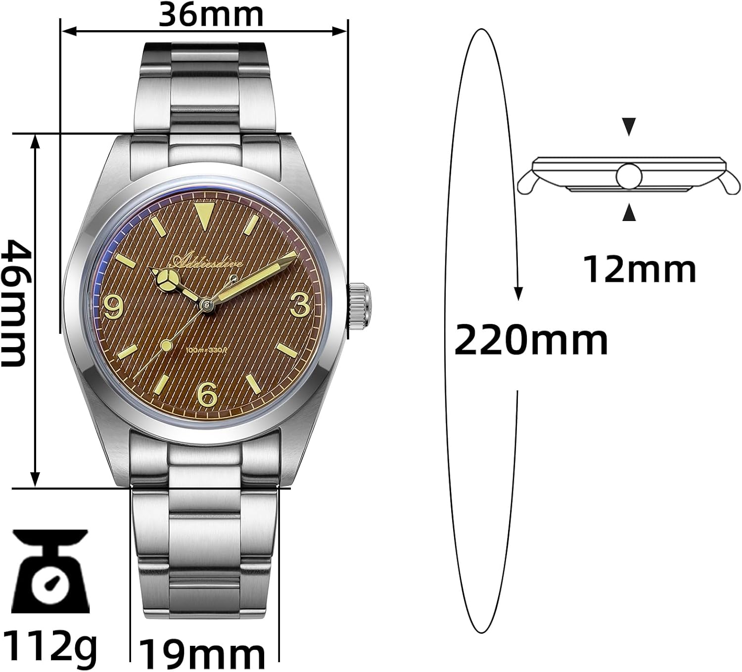 ADDIESDIVE 36 MM Small Dial Mens Wrist Watches Smooth Sweep Second Quartz Movement Luminous Waterproof 100 M Analog Dress Watches for Men