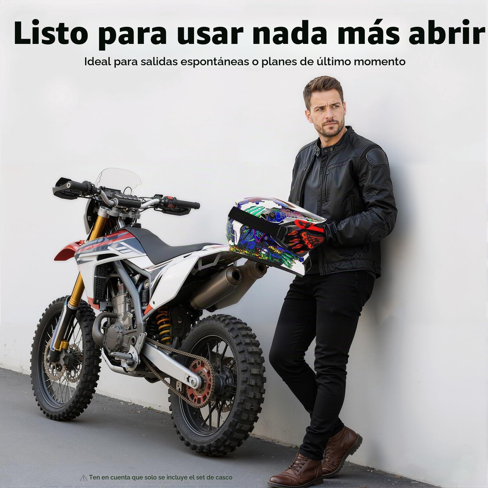 Set de casco integral de moto con gafas protectoras y guantes L