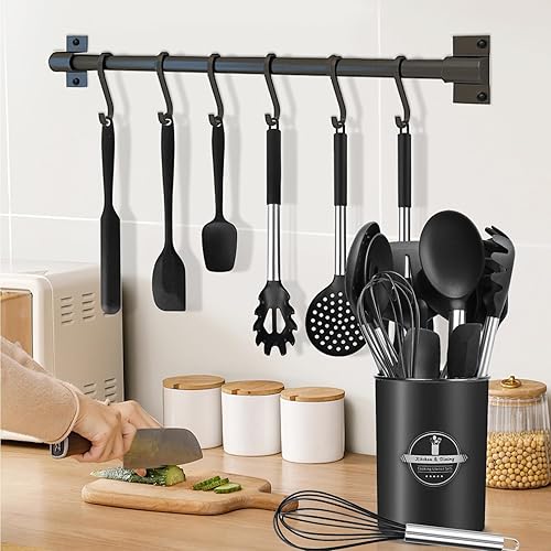 Miniatura 4 de KSENDALO Juego de 26 utensilios de cocina de silicona, resistentes al calor, espátulas, cucharas, batidores, pinzas, no tóxicos, juego de