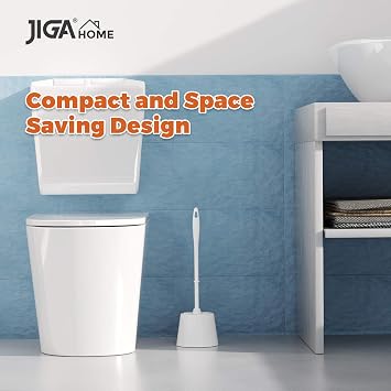 JIGA 3 Pack Toilet Brush and Holder Set, Toilet Bowl Brush with Caddy Bathroom Stiff Bristles Toilet Scrub Brush, White