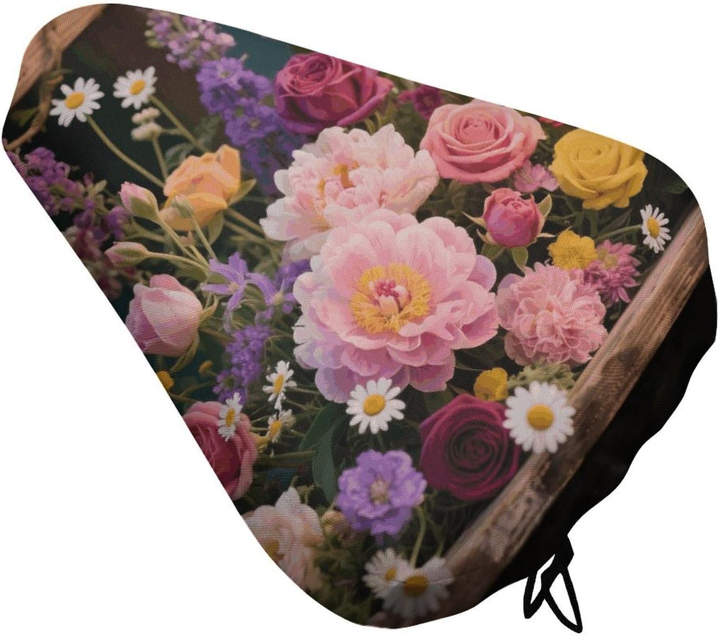 Waterproof Bike Seat Cover with Drawstring -Retro Flowers Universal Exercise Bike Seat Cushion for Men & Women, Comfortable Non-Slip Bicycle Saddle Cover for Road/Mountain Bikes