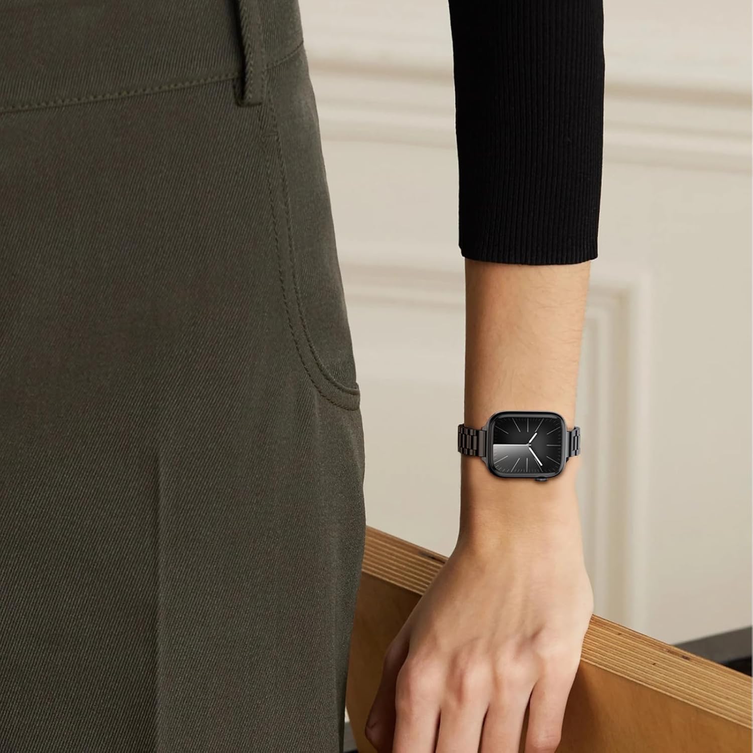 Tasikar Thin Band Compatible with Apple Watch Band 49mm 46mm 45mm 44mm 42mm Women Stainless Steel Metal Replacement Strap Compatible with iWatch Ultra 3 2 1 SE Series 11 10 9 8 7 6 5 4 3, Black - Image 6