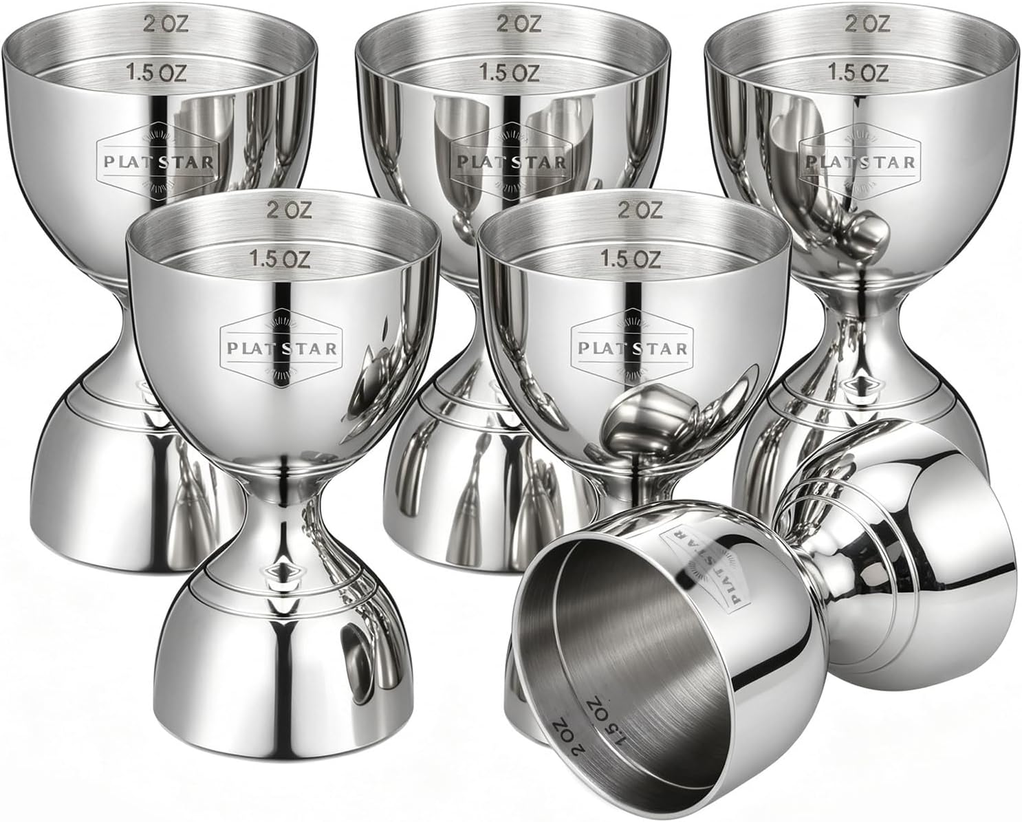 Bell Jiggers 6 Pack – Stainless Steel 304 Cocktail Jigger, Easy Read 1/4 to 2 oz Measurements Double Jigger for Shot Measure, Weighted Liquor Measuring Cup for Home & Professional Bartending