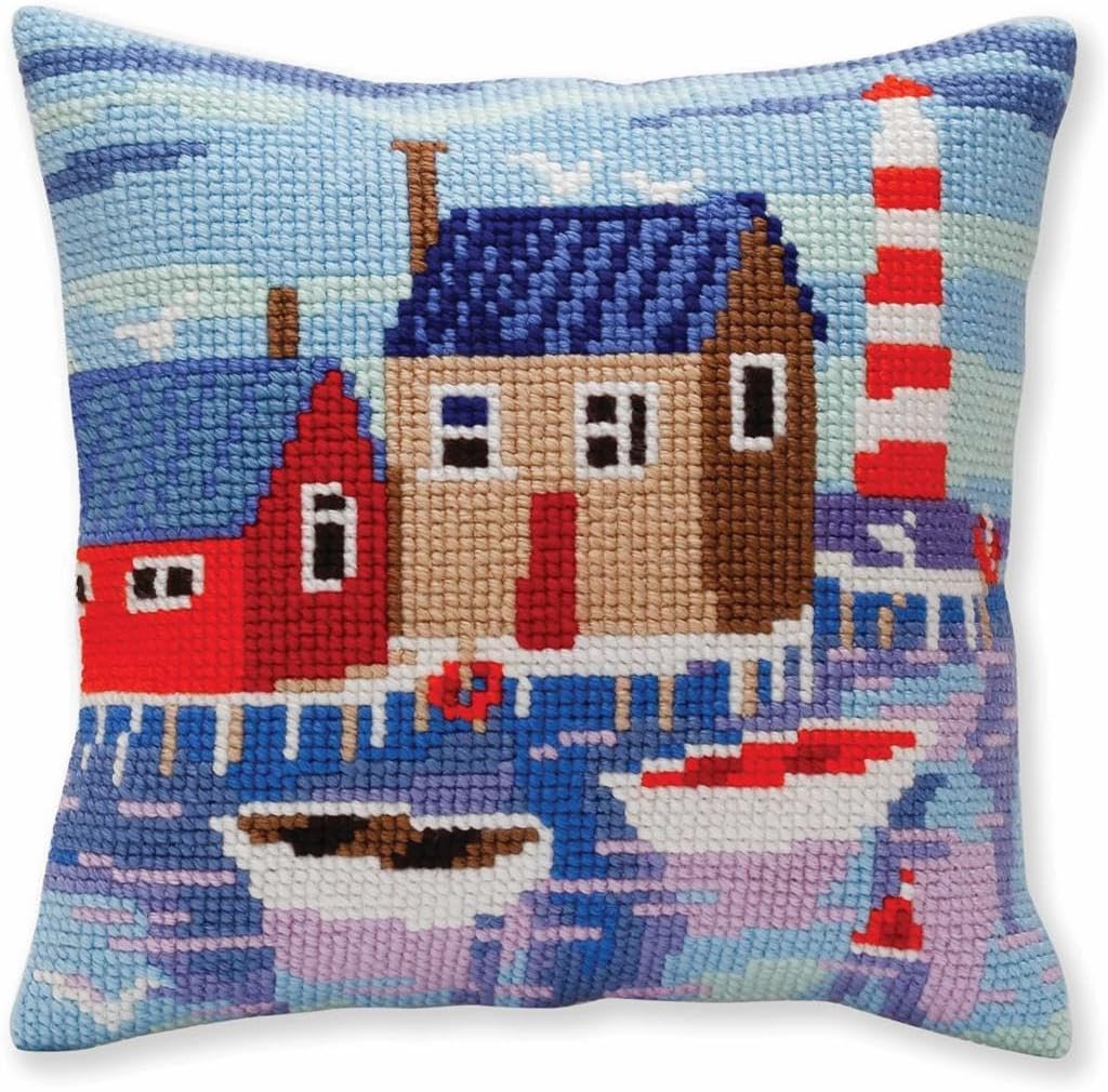 Collection D'Art CdA Stamped Cross Stitch kit Cushion Serene Harbor 5388, 40x40cm, DIY