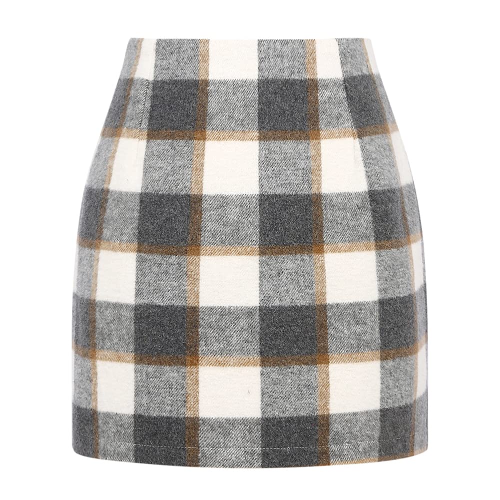 Womens Wool Plaid Mini Skirt Fall Winter High Waisted Bodycon Pencil