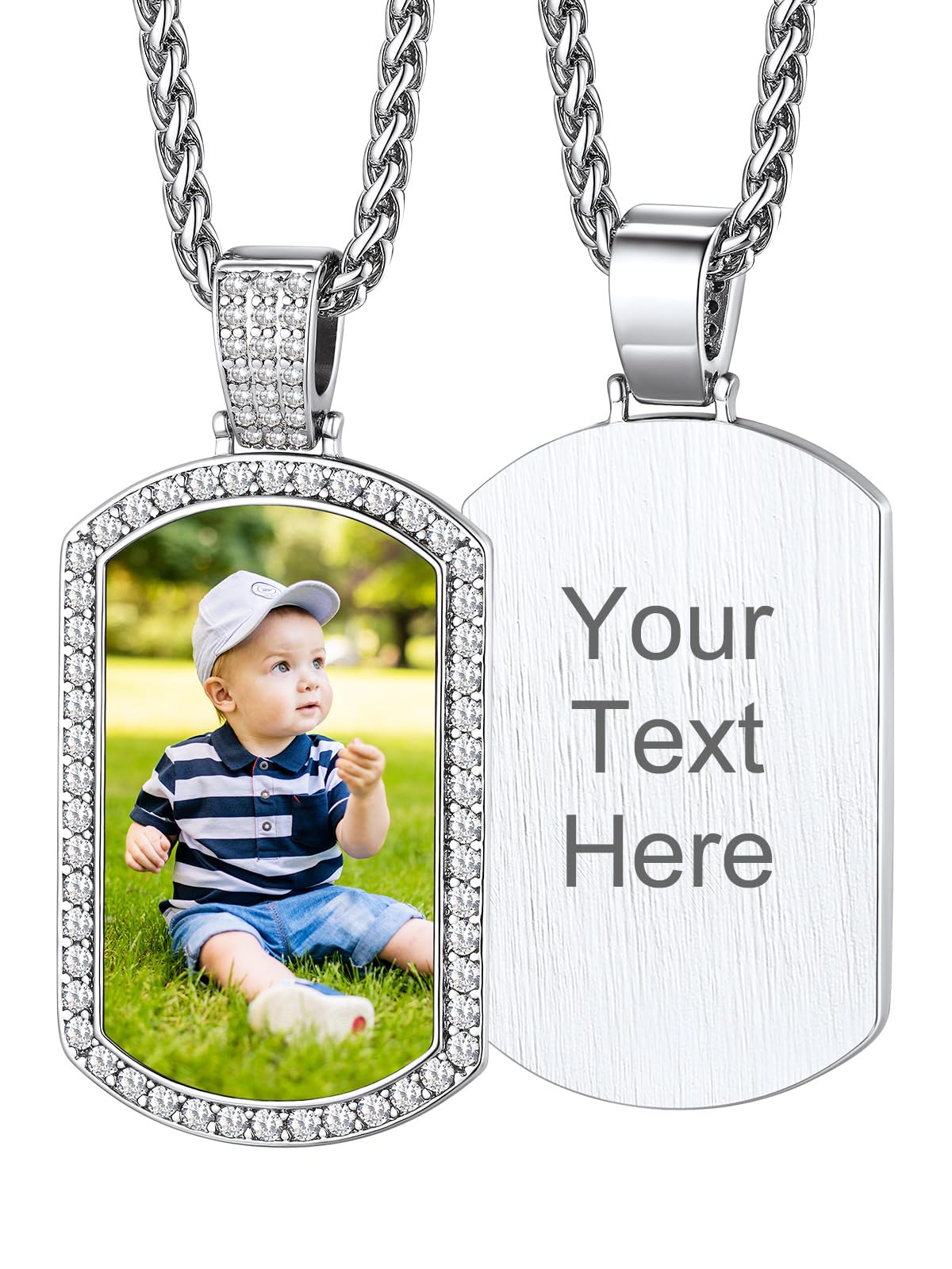 Custom4U Picture Necklace Personalized Photo Circle Chain for Men Women