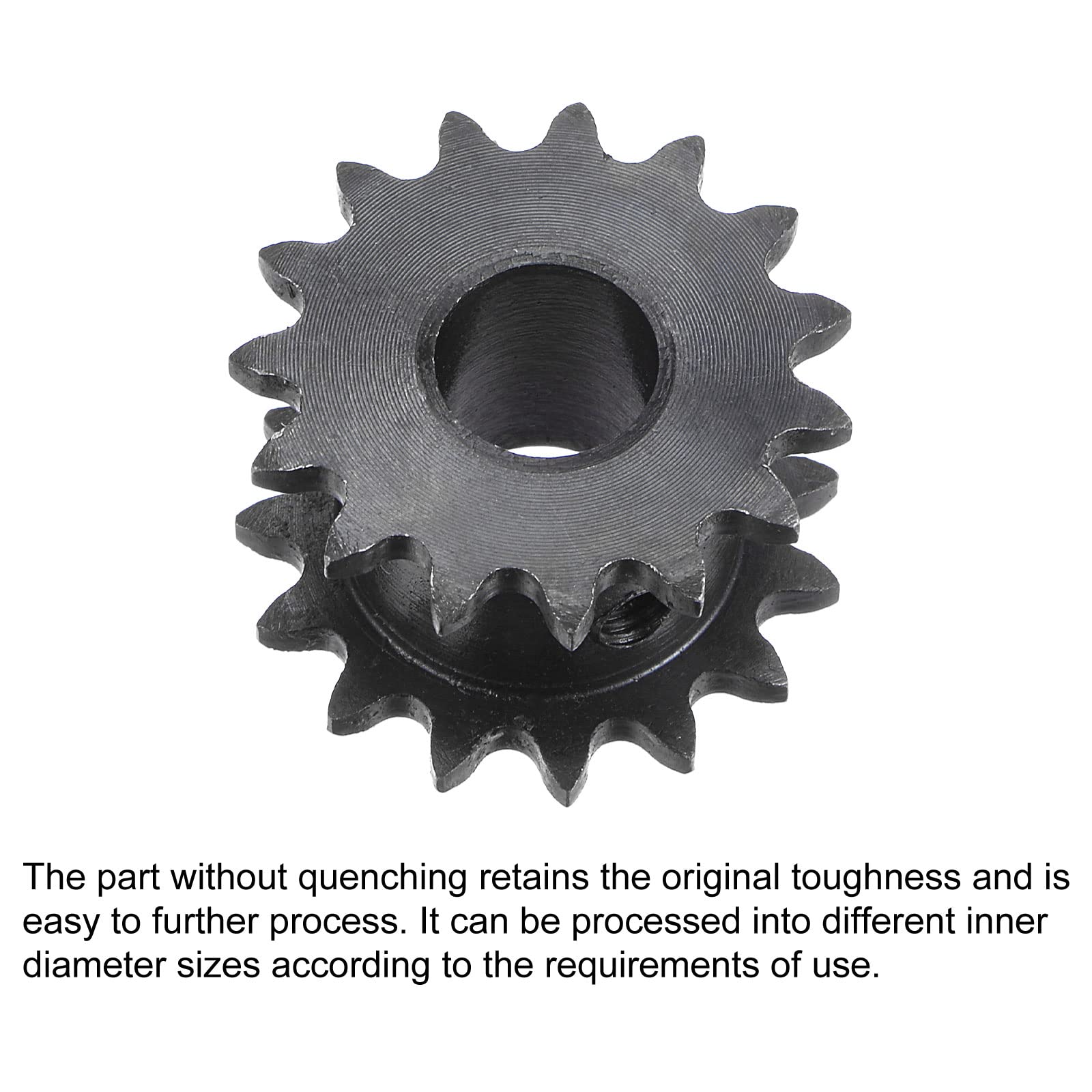 sourcing map 15 Dent #25 Chaîne Rouleau Pignon, Double Brin 1/4" Pas, 12mm Alésage Noir Oxyde C45 Carbone Acier pour ISO 04C Chaînes