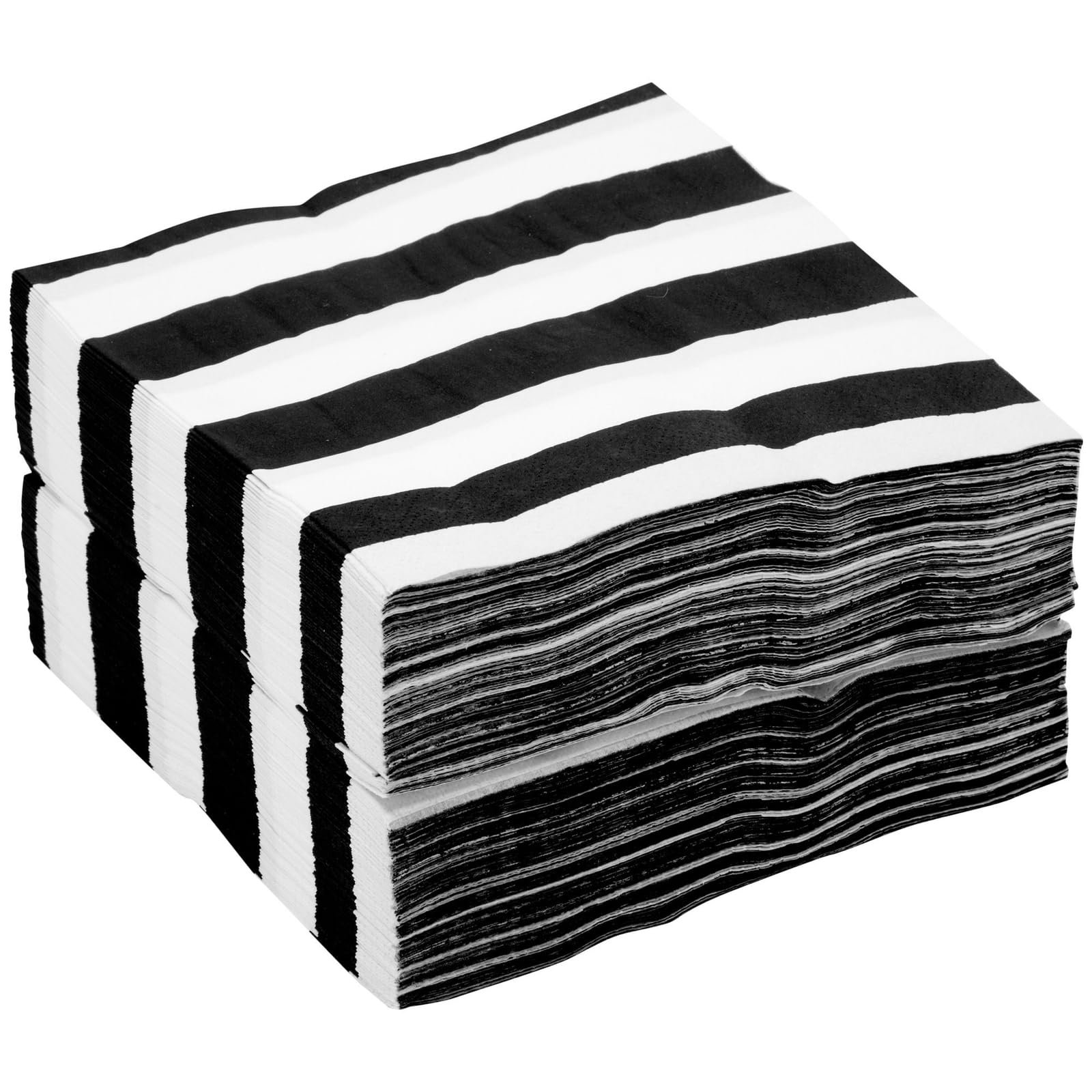 Lot de 150 serviettes de table jetables en papier - Pour anniversaire d'enfant - 2 plis - Motif rayé noir et blanc - Dépliées - 33 x 33 cm - Pliées - 16,5 x 16,5 cm
