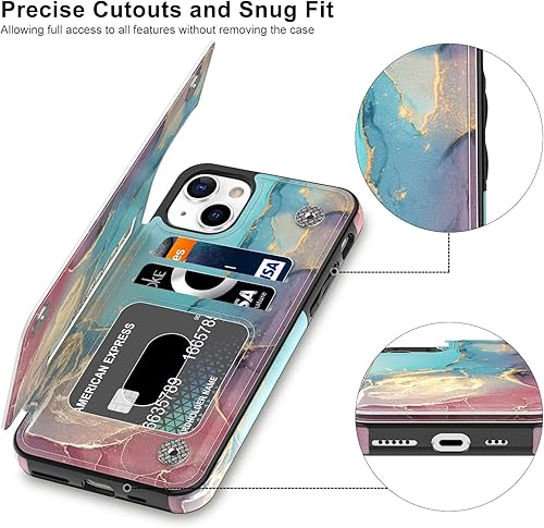 Miniatura 3 de LETO Funda tipo cartera para iPhone 15 con función atril de piel tipo folio con tapa, diseños de moda, tarjetero de crédito, funda protectora para