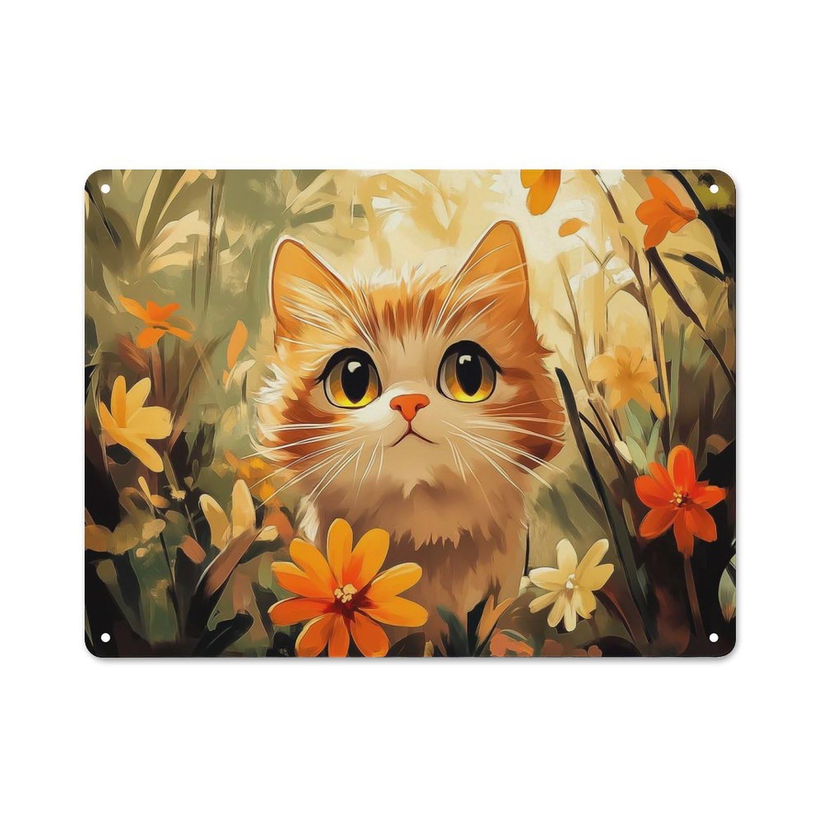 Junmoney Style-6 Cute Cat In A Flower Garden Vintage Metal Sign 30X40cm, Vintage Bistro Wall Plaque For Coffee Bar, Small Shop Or Dining Room