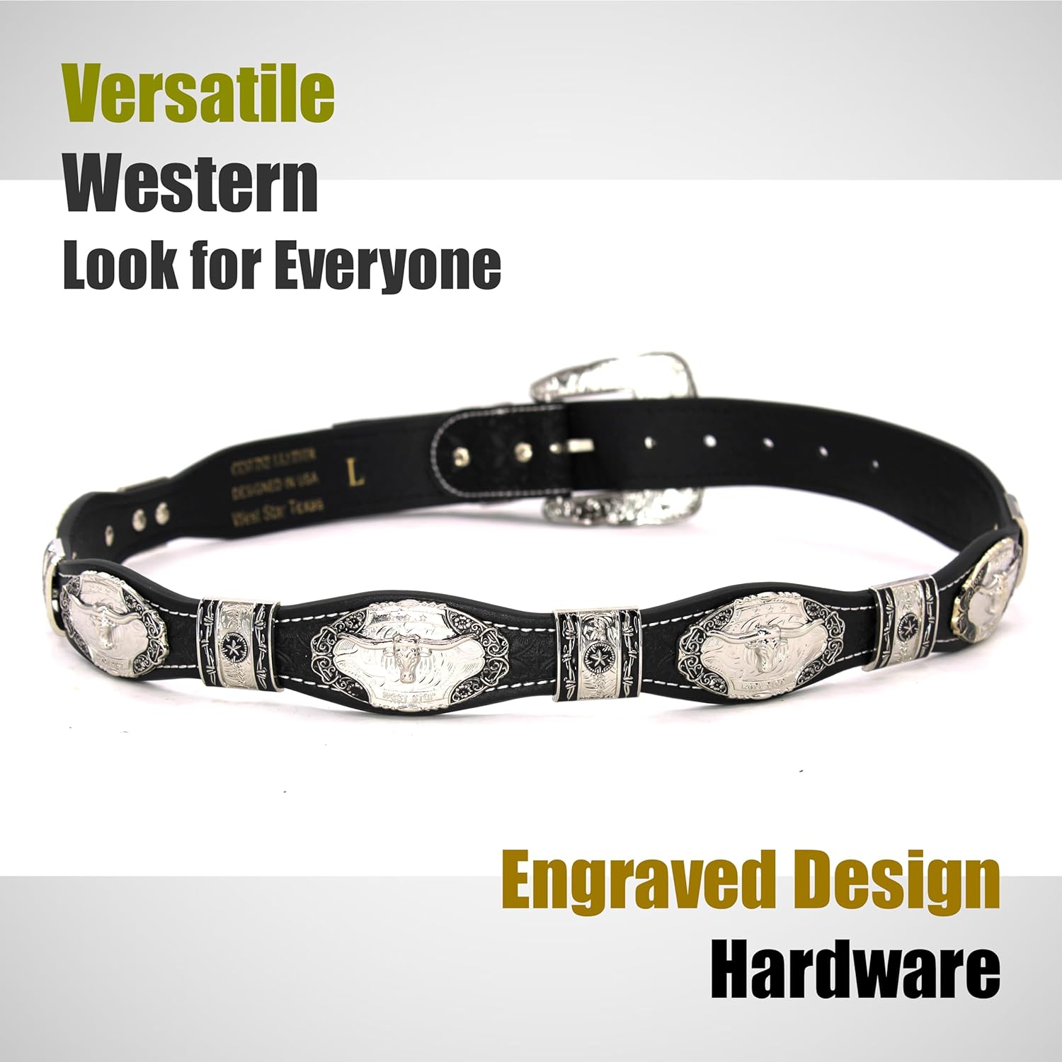 Men’s Western Concho Belt - Genuine Leather Rodeo Cowboy Belt - Image 3