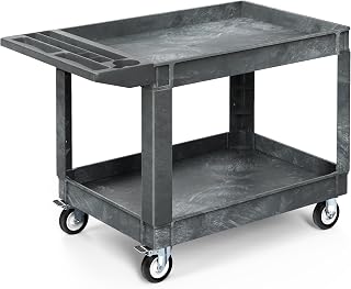 YITAHOME 550 lbs Heavy Duty 2-Shelf Utility Cart on Wheels, 45x25in Plastic Rolling Service Cart for Warehouse Garage Office Gray