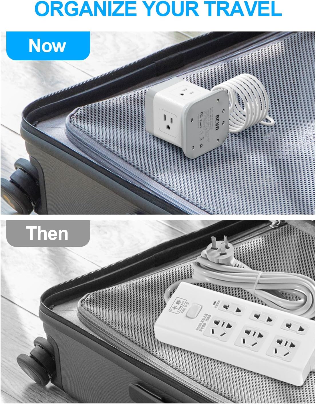 BEVA Power Strip with USB - 5ft Long Extension Cord Desktop Charging Station, Power Strip Cube with 4 Outlets and 3 USB Ports, Overload Protection, Compact for Travel, Cruise Ship, Office, Dorm Room