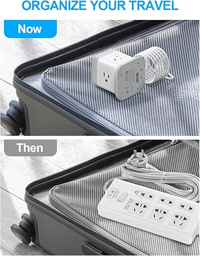 Miniatura 5 de Regleta de alimentación con 4 tomacorrientes, 3 puertos USB, cable de extensión de cubo BEVA, enchufe plano, estación de carga de escritorio pequeña