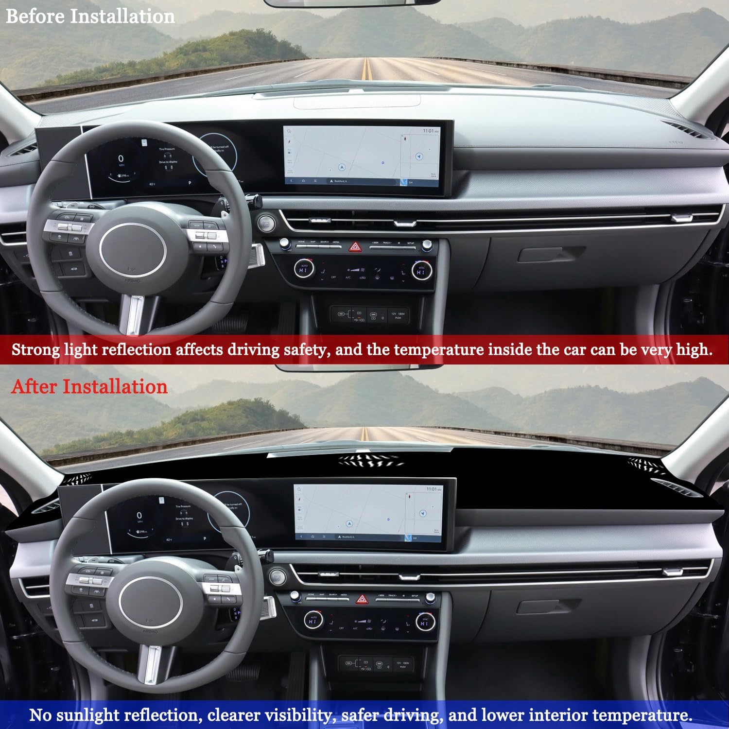 Blazeray Car Dashboard Cover Mat for Hyundai Sonata 2024(Without HUD) Left Hand Driving Non-Slip Dashboard Mat Pad Interior Accessories Custom Fit Dash Mat Sunshade Windshield Glare(Black Edge)