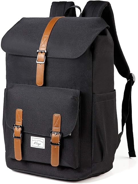 Kasgo Laptop Backpack for Men, 15.6 inch Water Resistant Women Rucksack Vintage School Bag Casual Daypack for Teenagers Boys Girls College Travel Work Hiking Black