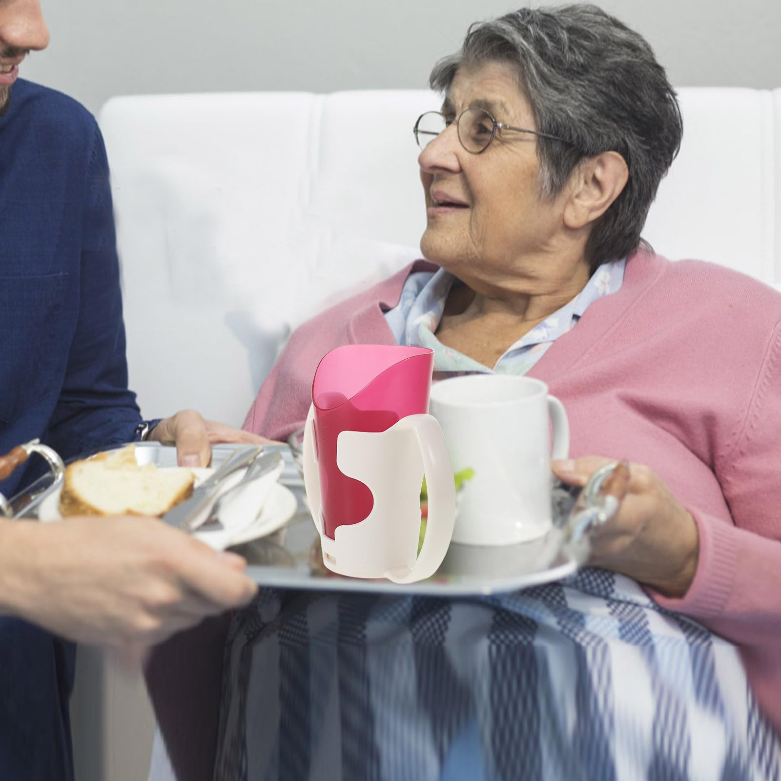Alasum Vaso para Beber Doble Asa y Sistema Antiasfixia, Taza para Alimentación de Ancianos en Cama, Adecuado para Uso en Centros de Salud y Hogares