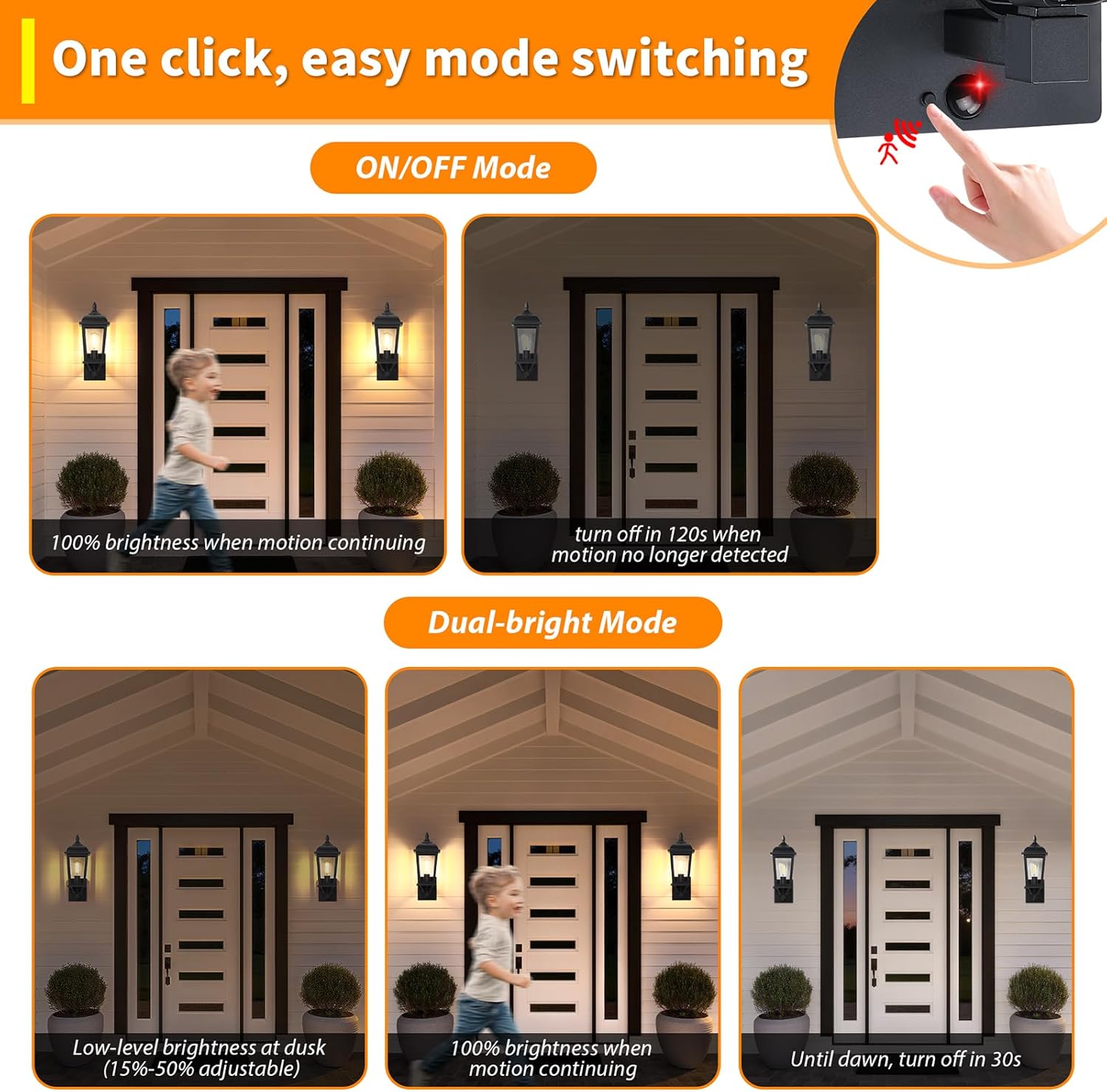 2-Pack Motion Sensor Outdoor Wall Lantern, Dusk to Dawn Outside Modern Lighting Fixtures, Black Exterior Porch Lamp Lighting, Waterproof Outdoor Wall Sconce for Patio (Black Cover)
