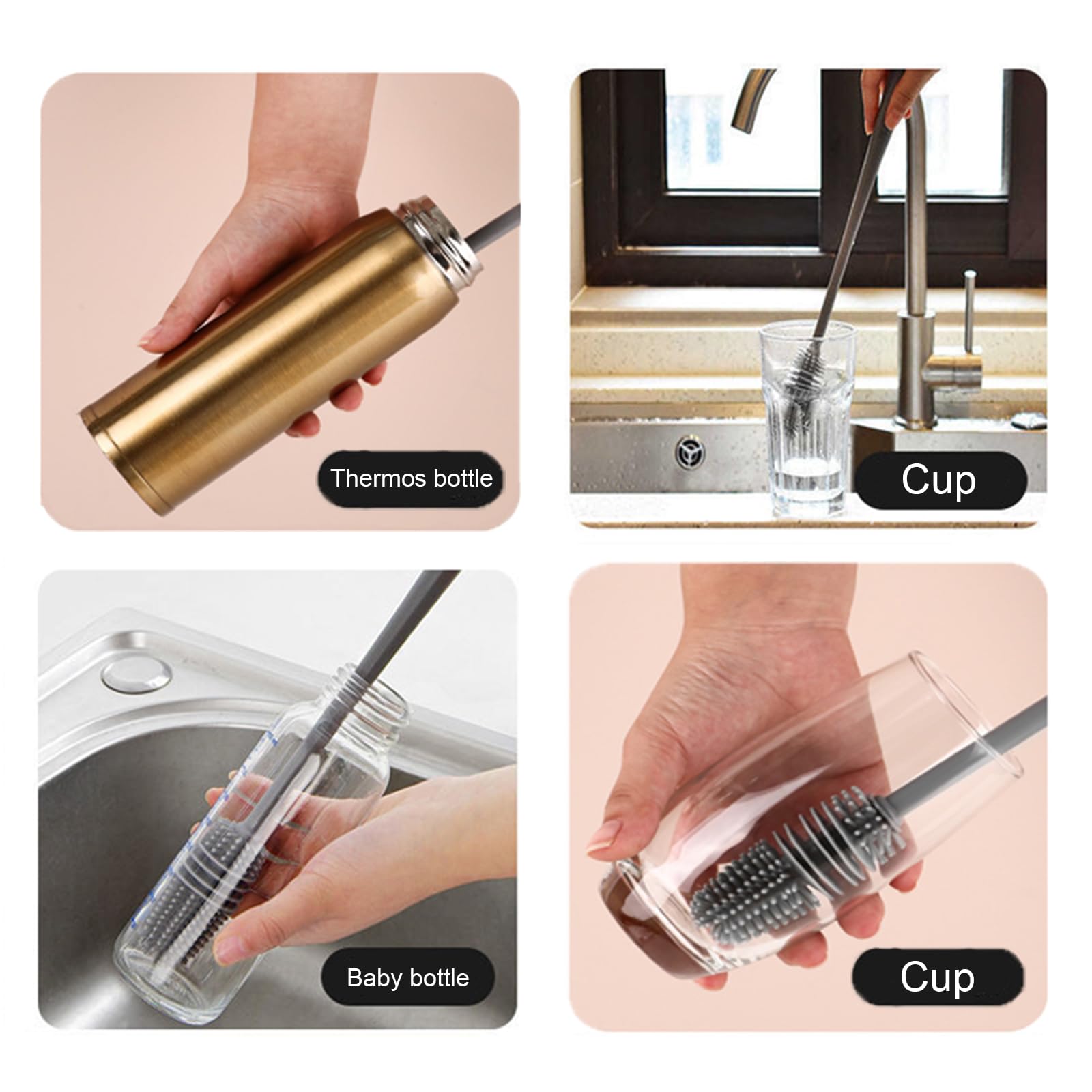 Brosse de nettoyage de bouteilles en Silicone à Long manche, brosse de nettoyage de cuisine, tasse, brosse Thermos en verre, outils de nettoyage  1501