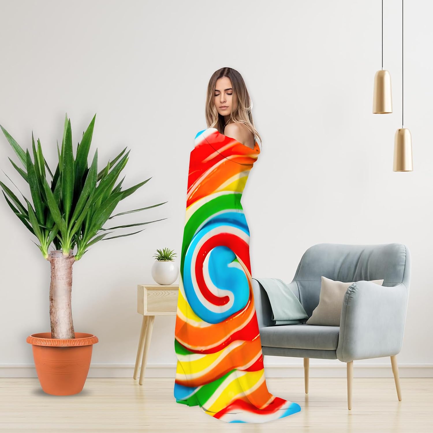 ARESD Rainbow Lollipop Throw Blanket for Nursery Toddler Baby Kids Plush Round Blanket Gifts for Boys,Girls 47 Inches image 3
